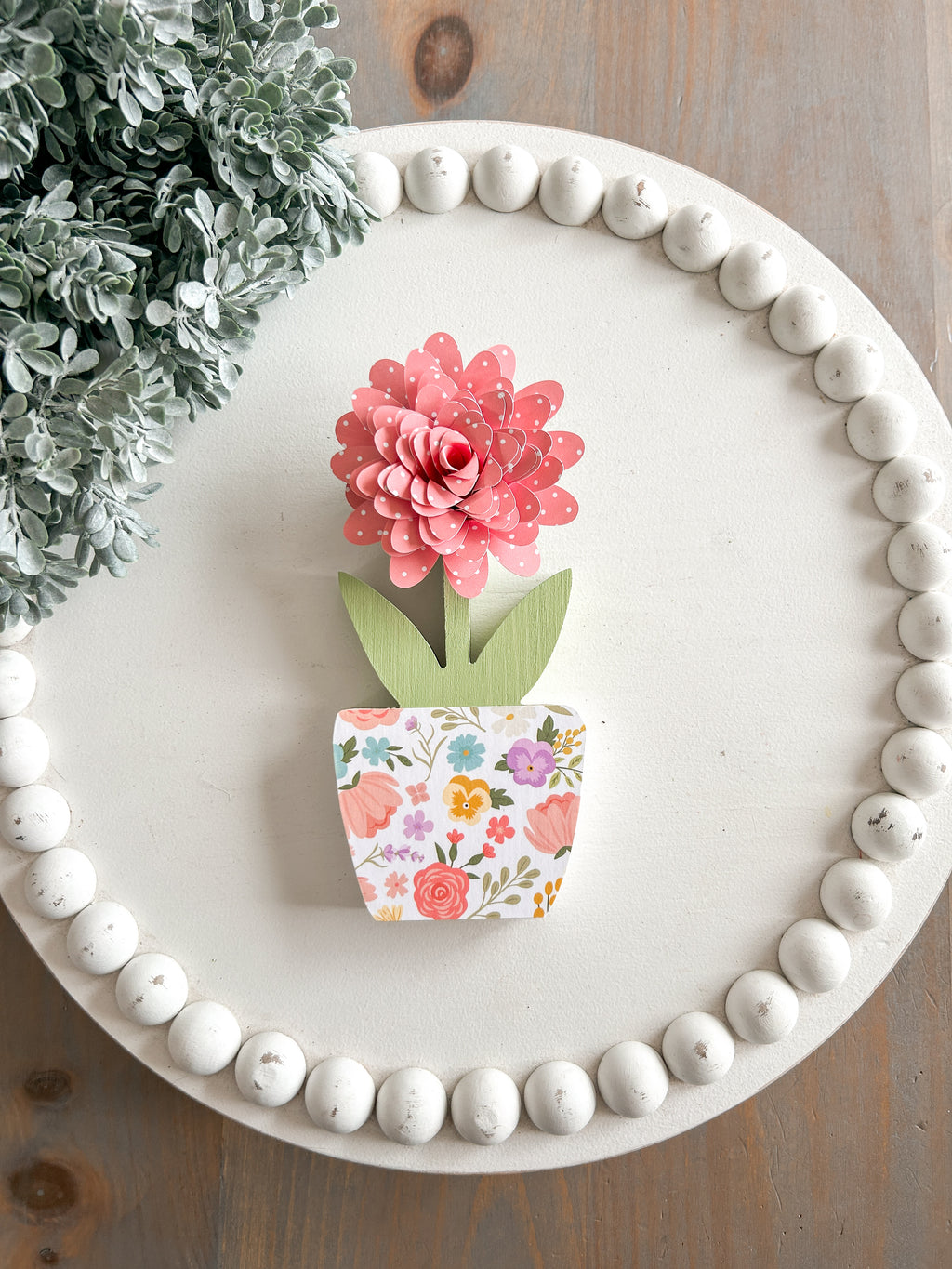Floral Flower Pot Shelf Sitter with Pink Flower
