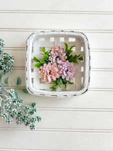 White Mini Tobacco Basket With Purple Flowers