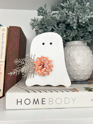 Ghost Shelf Sitter with Stripe Flower