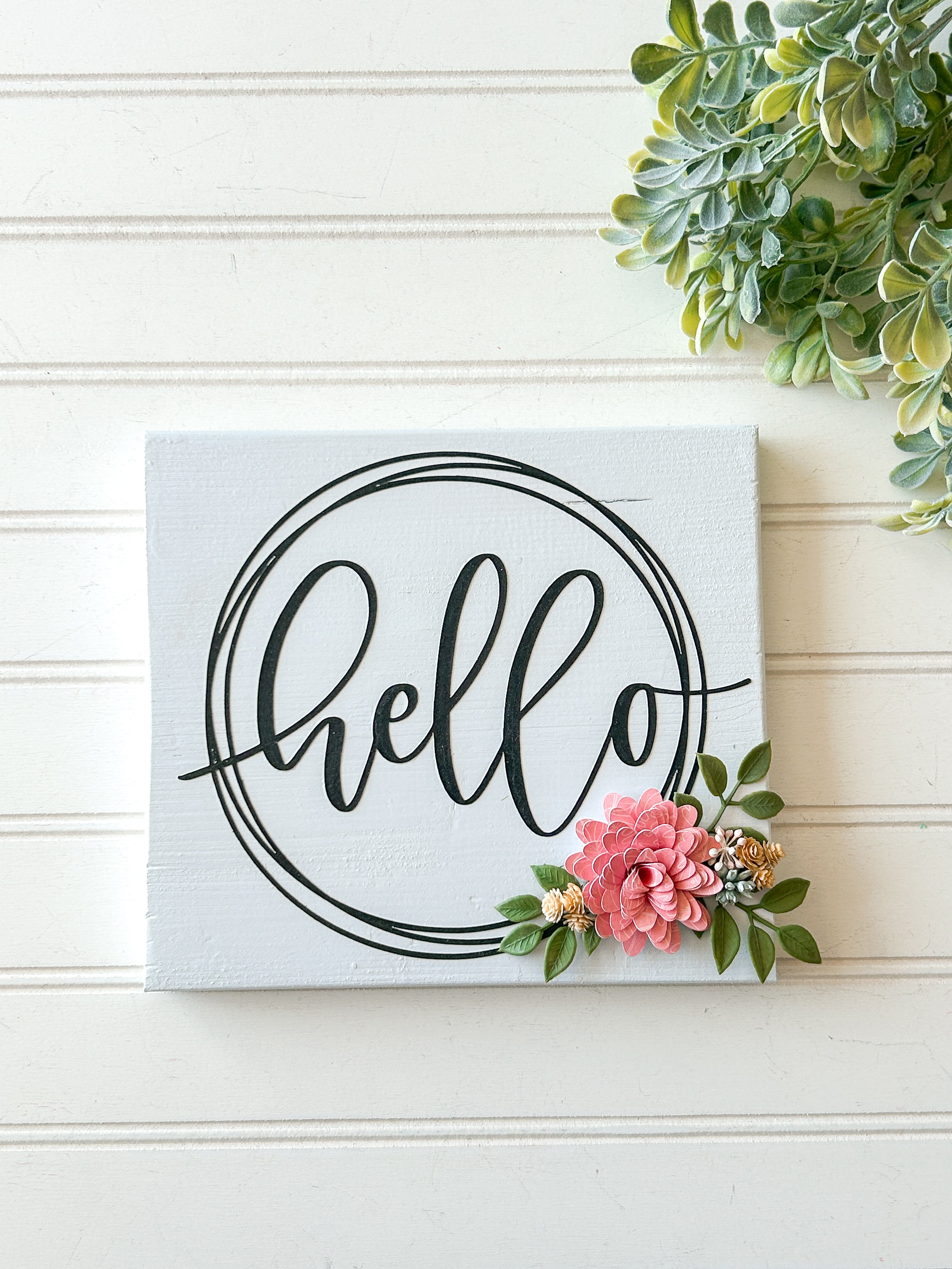 Hello Wreath With Pink Flower