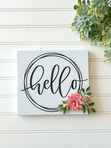 Hello Wreath With Pink Flower