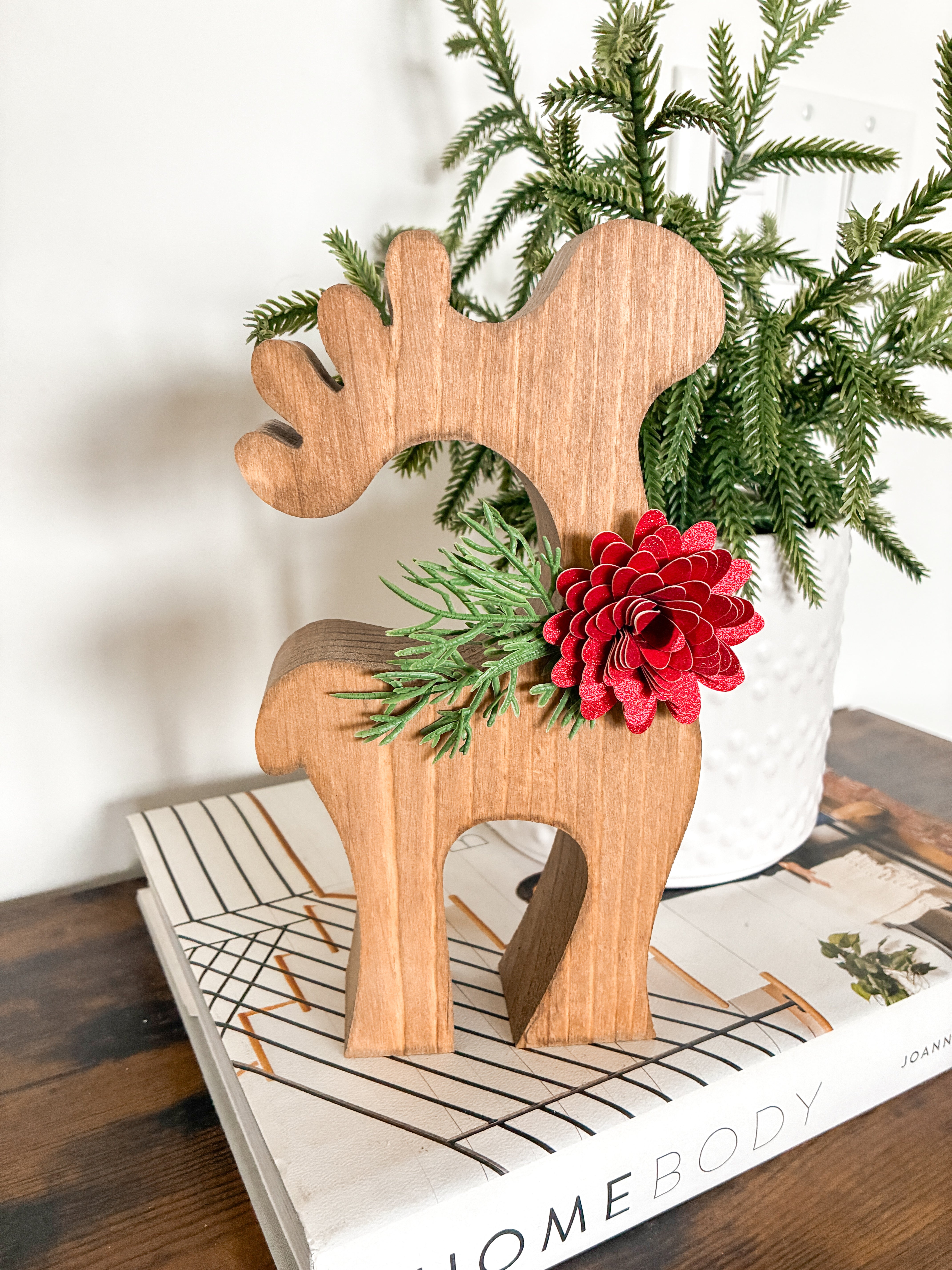 Reindeer Shelf Sitter with Red Flower