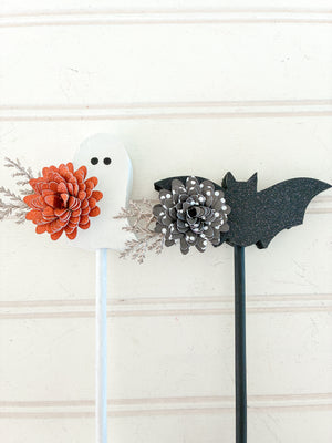 Ghost and Bat on Small Stands - Style B (Set of 2)