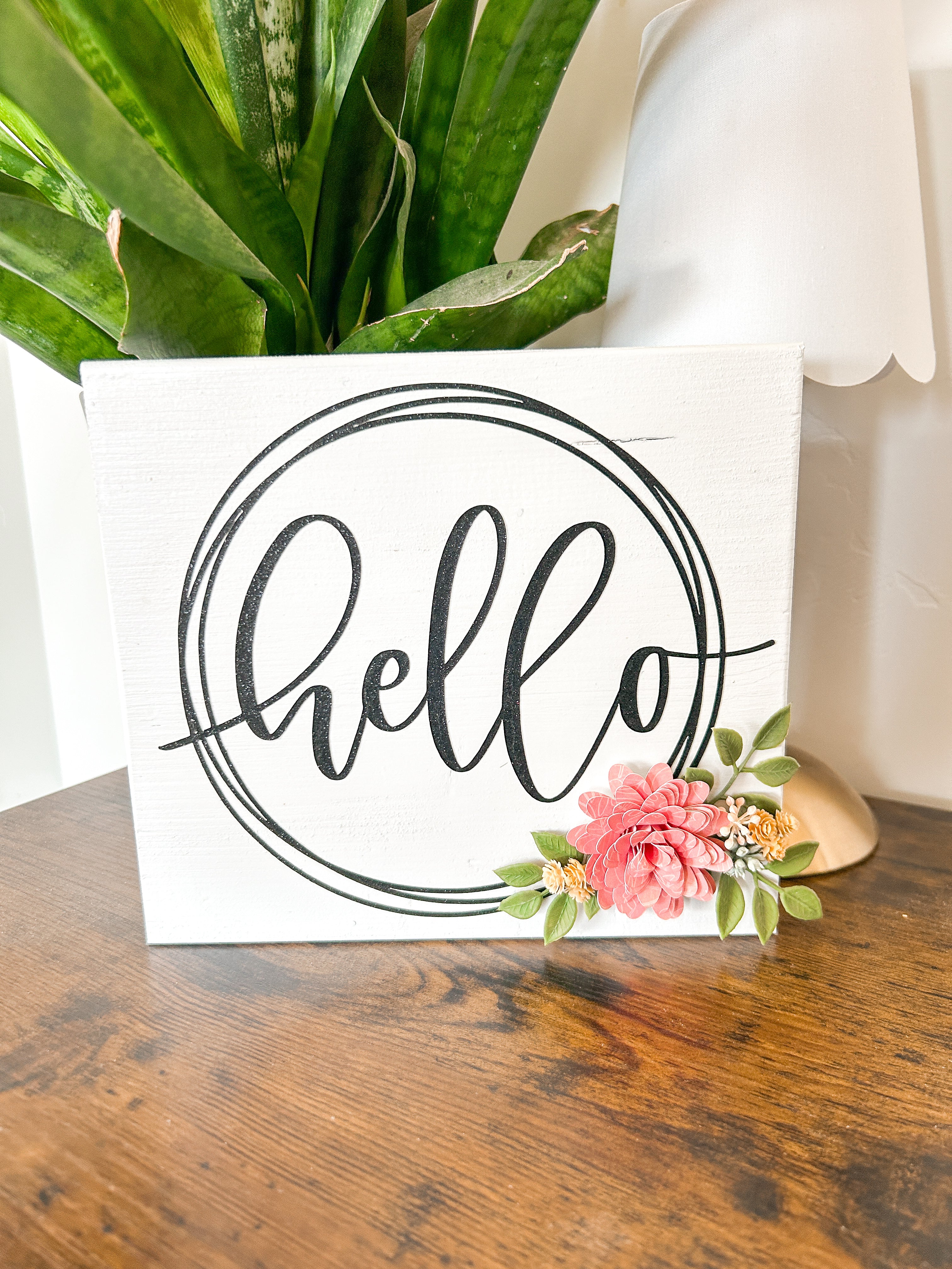 Hello Wreath With Pink Flower