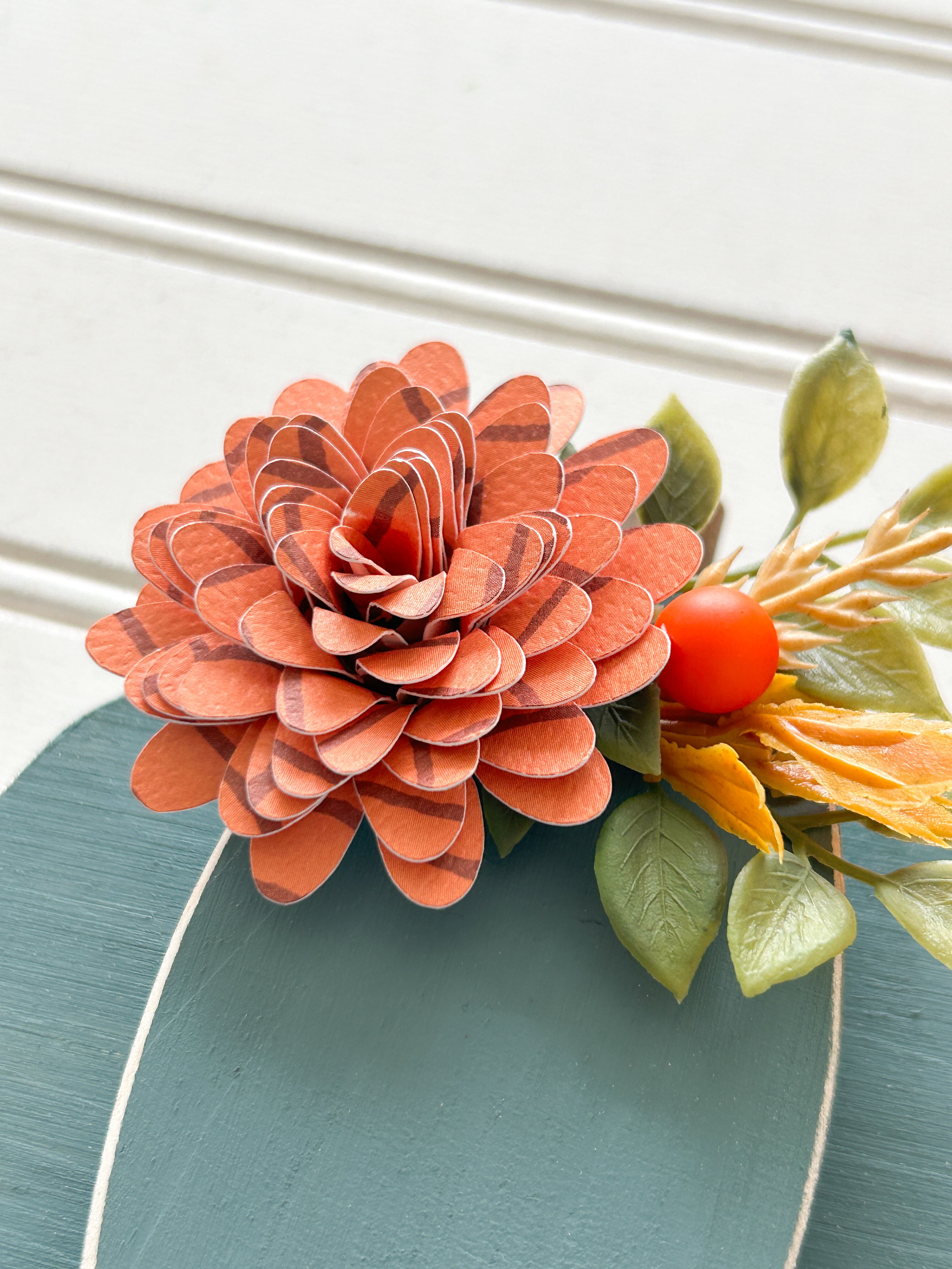 Blue Pumpkin Shelf Sitter with Orange Flower