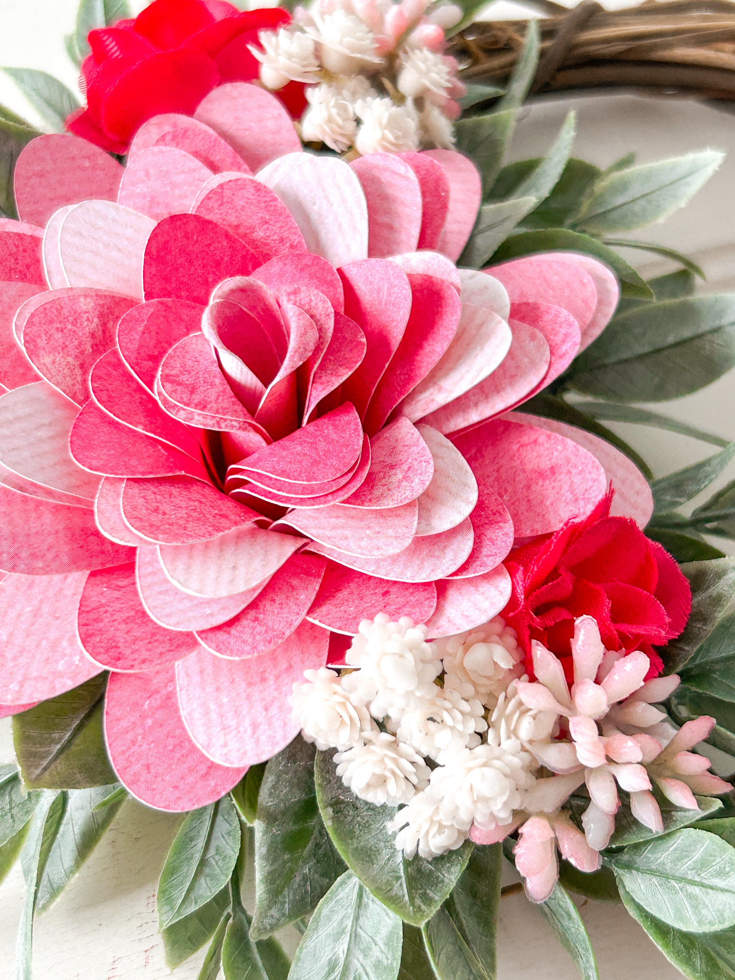 Pink Paper Flower Mini Wreath