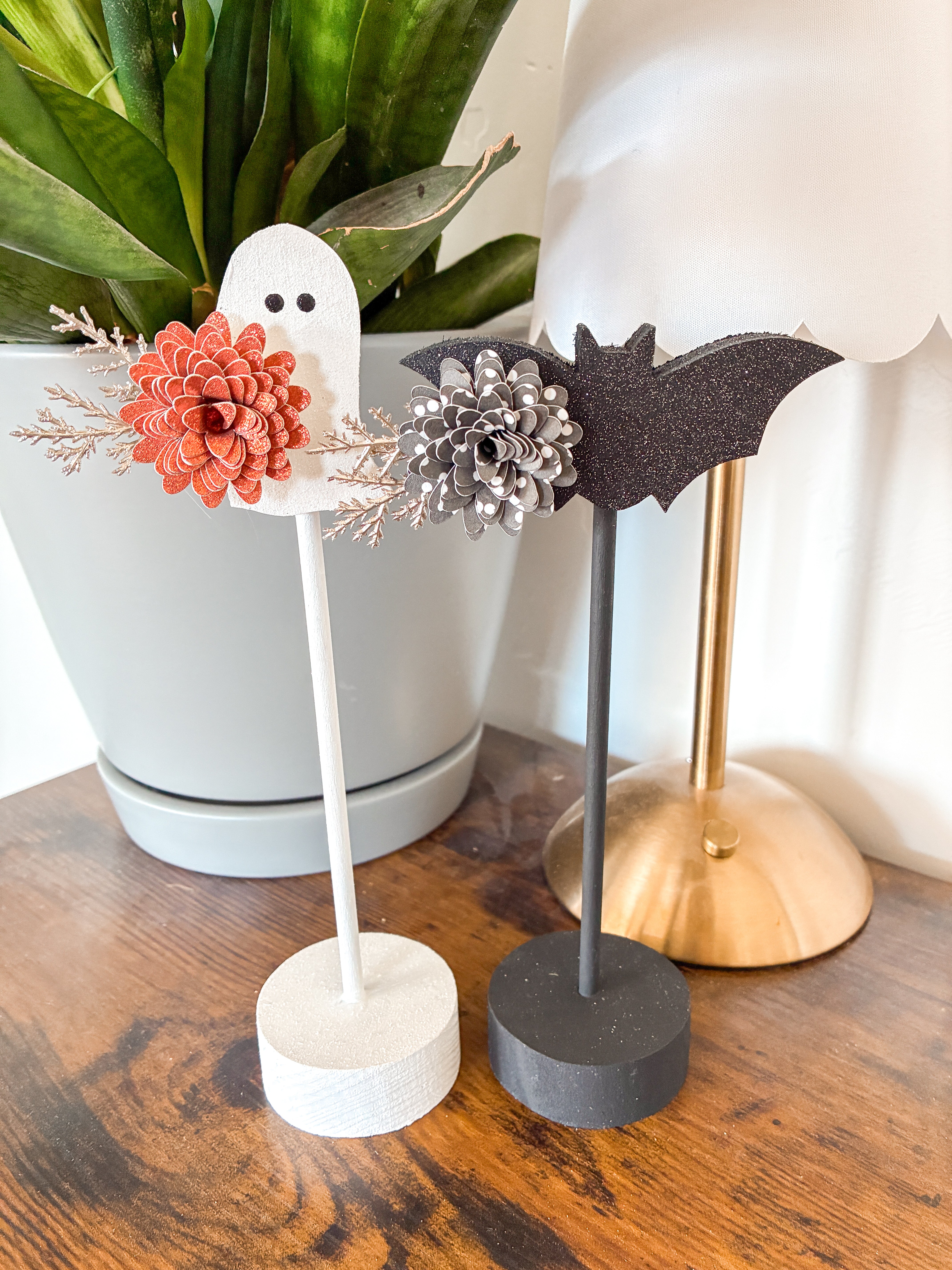 Ghost and Bat on Small Stands - Style B (Set of 2)