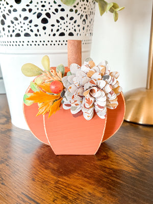 Orange Pumpkin Shelf Sitter with Leafy Flower