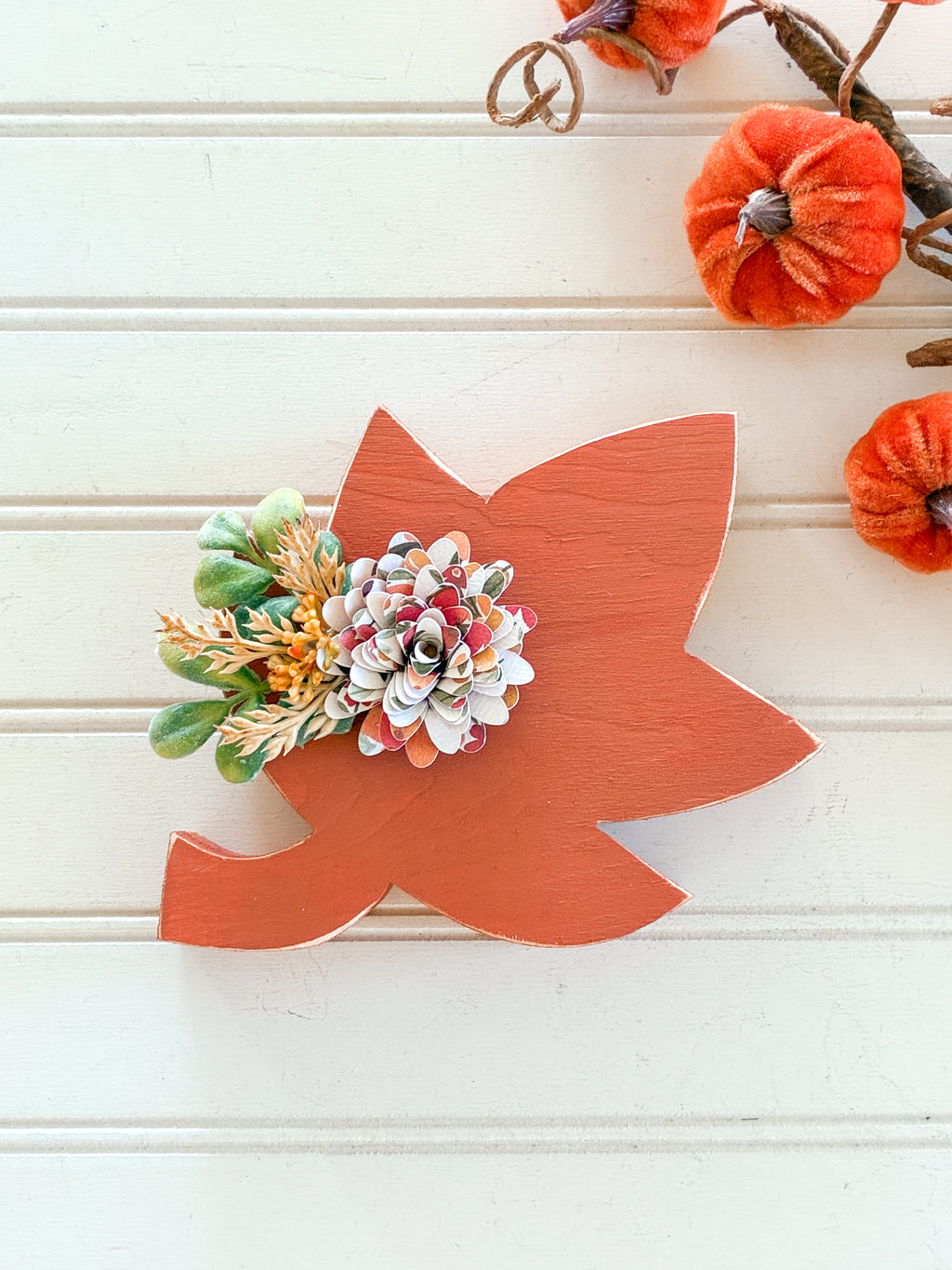 Orange Leaf Shelf Sitter with Leafy Flower