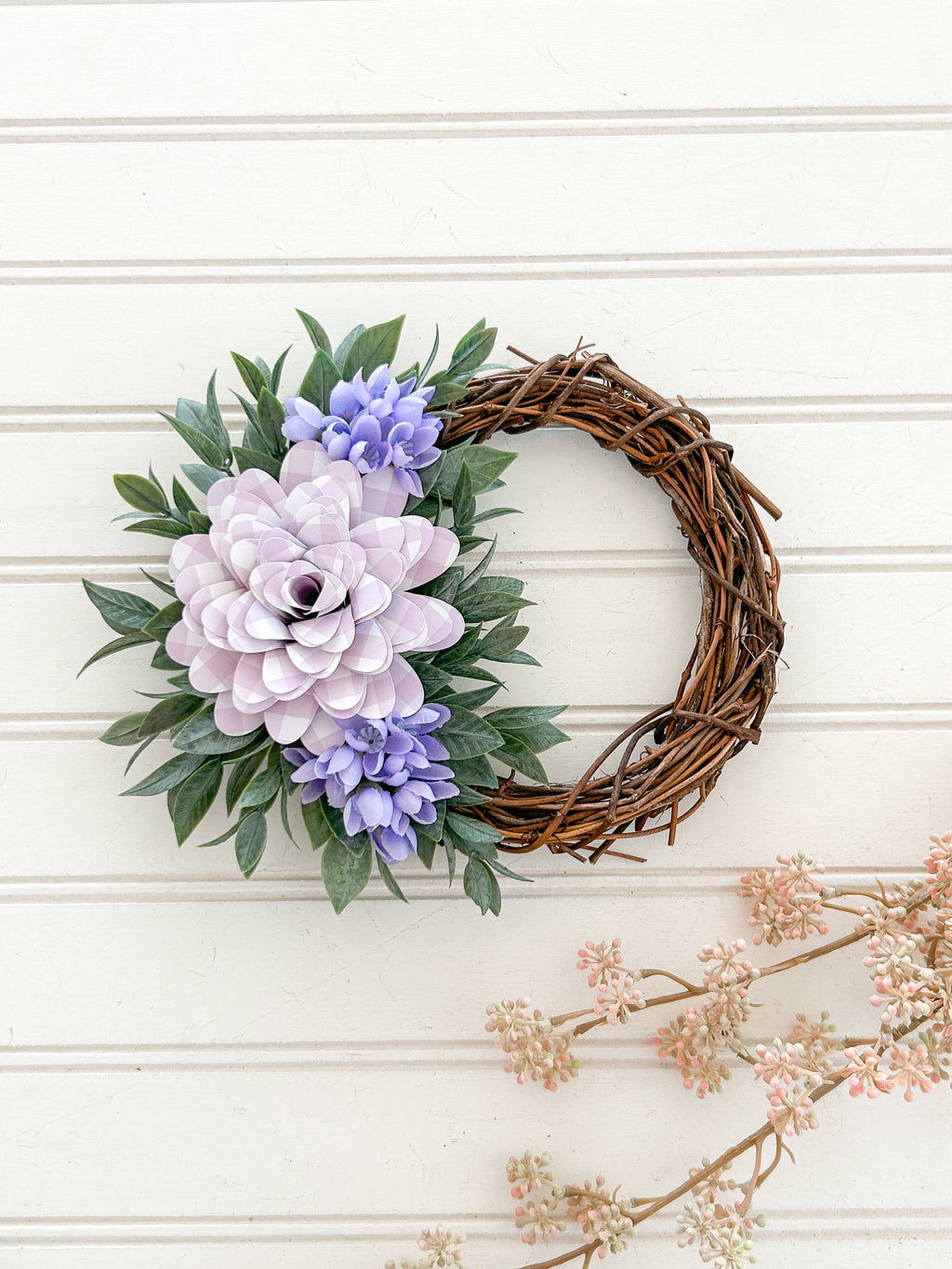 Purple Gingham Flower Mini Wreath