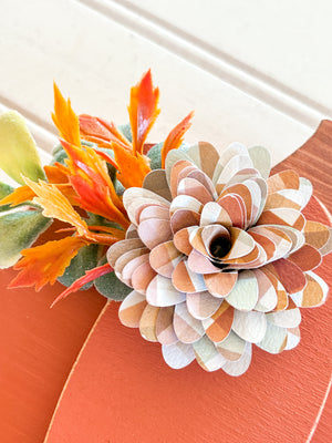Large Orange Pumpkin Shelf Sitter with Plaid Flower