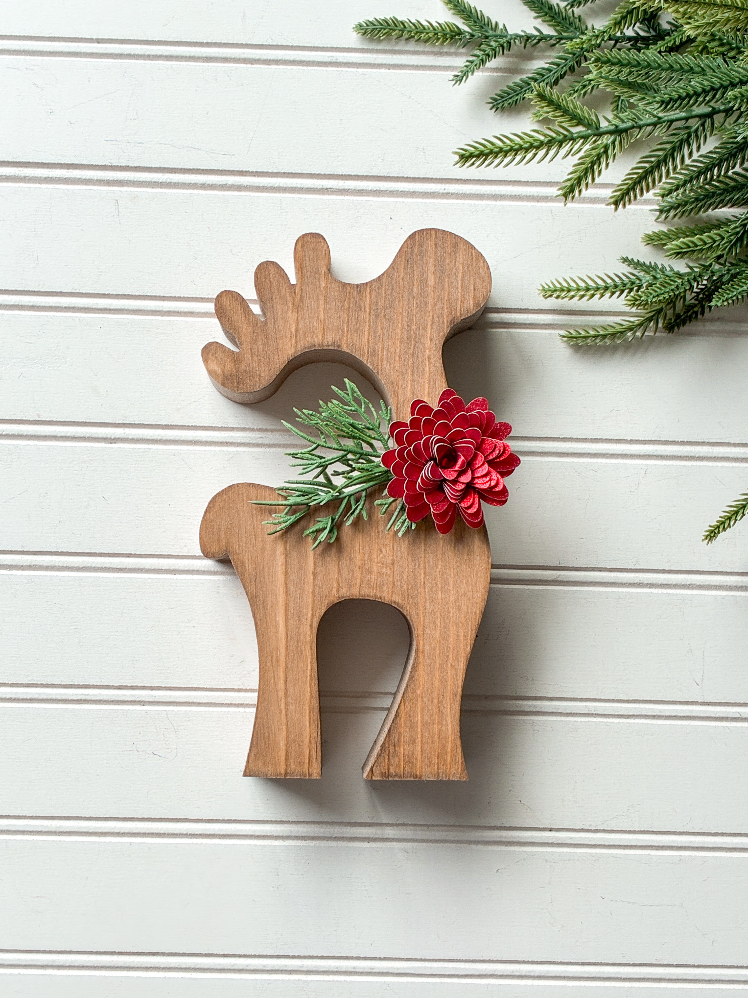 Reindeer Shelf Sitter with Red Flower