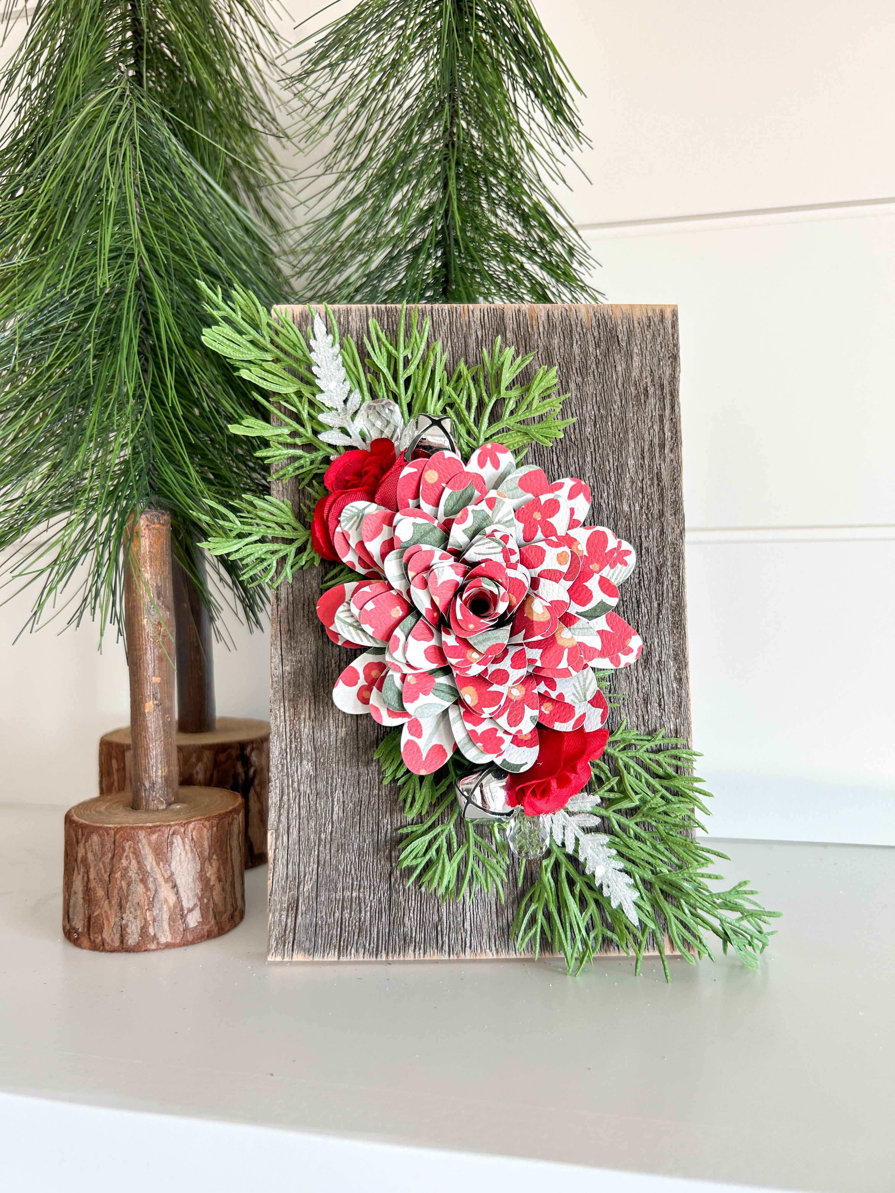 Red Floral Reclaimed Wood Sign