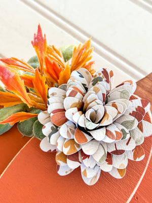Large Orange Pumpkin Shelf Sitter with Leafy Flower