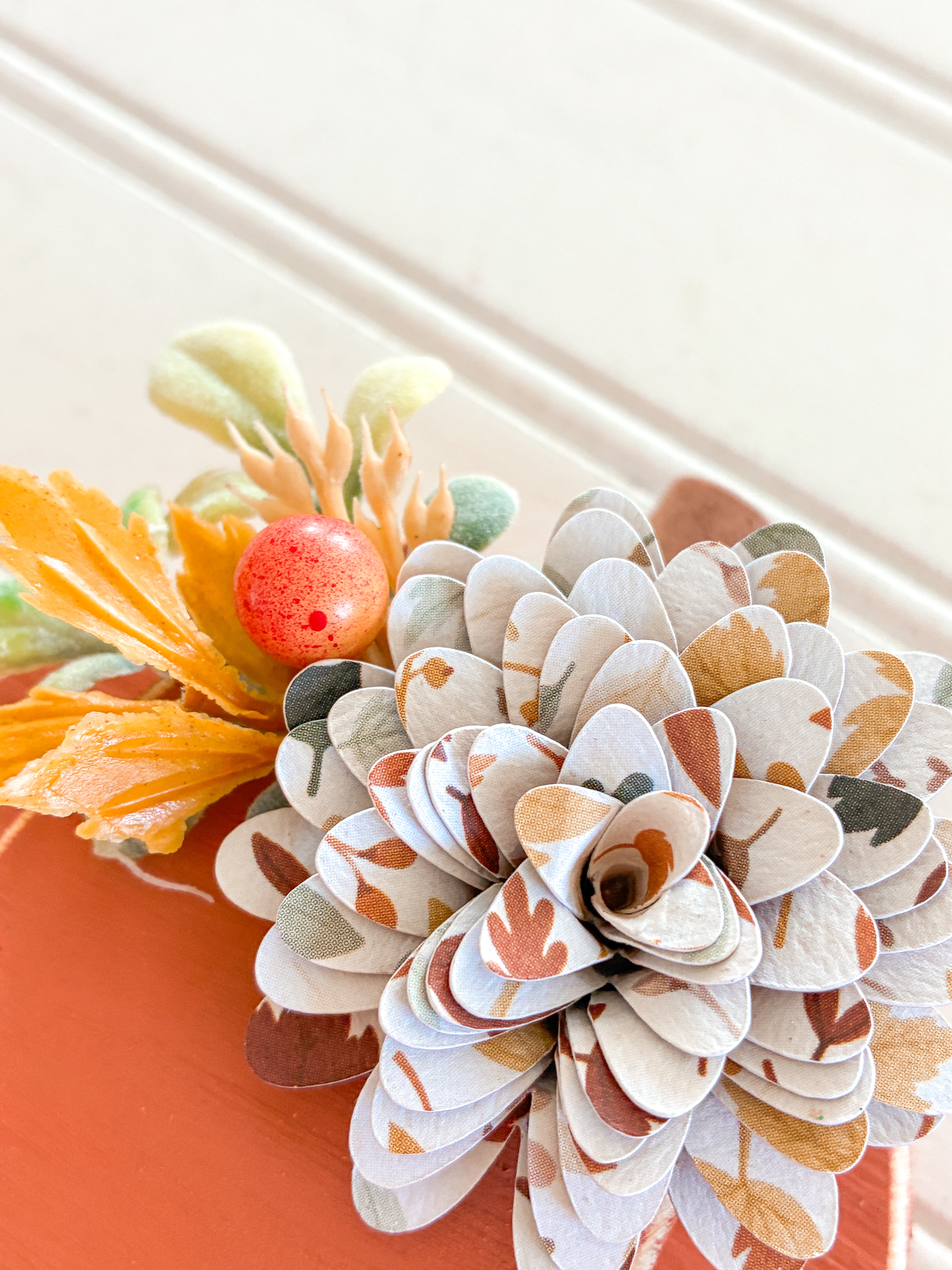 Orange Pumpkin Shelf Sitter with Leafy Flower