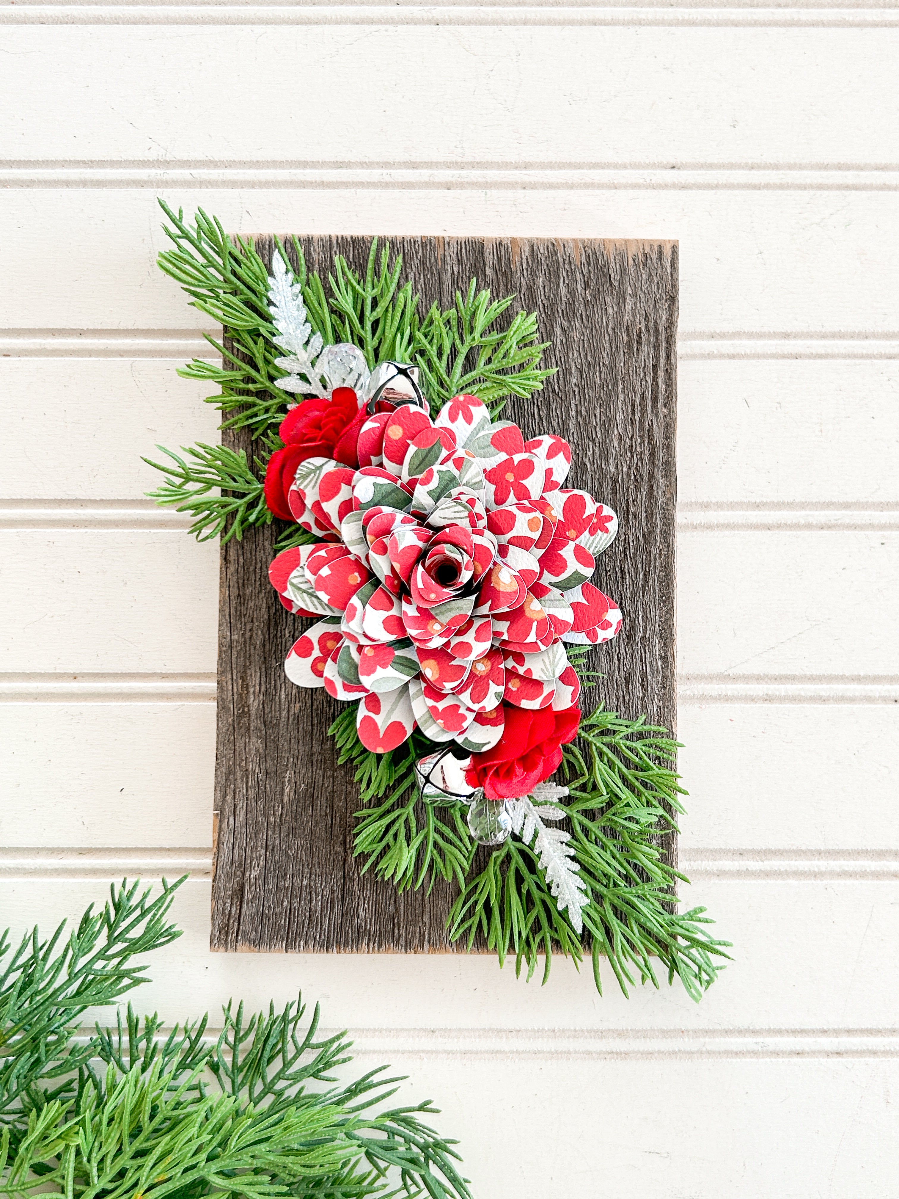 Red Floral Reclaimed Wood Sign