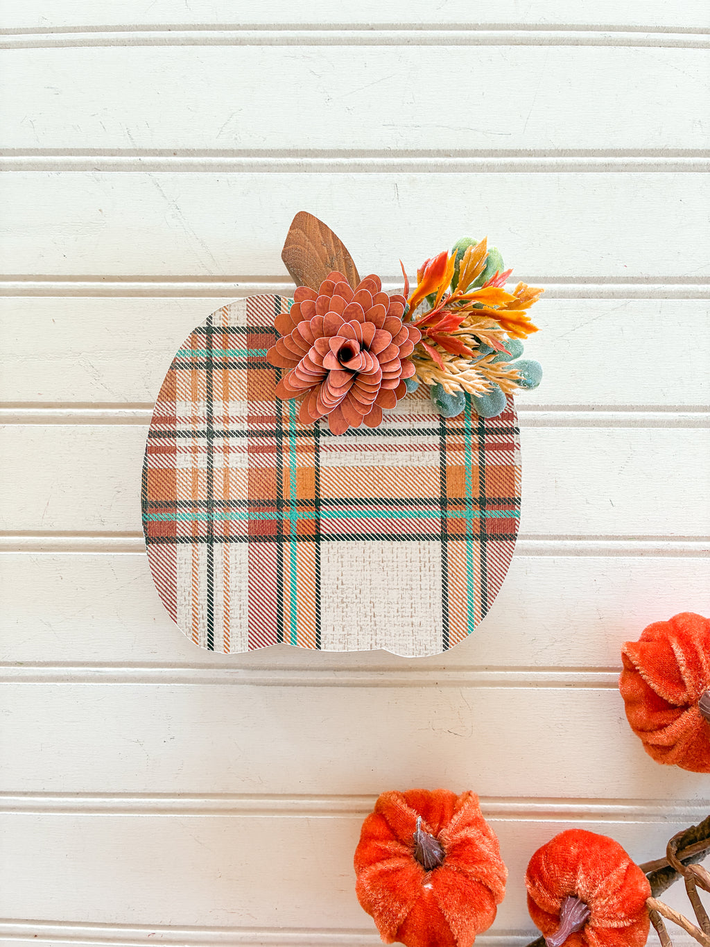Tall Plaid Pumpkin Shelf Sitter
