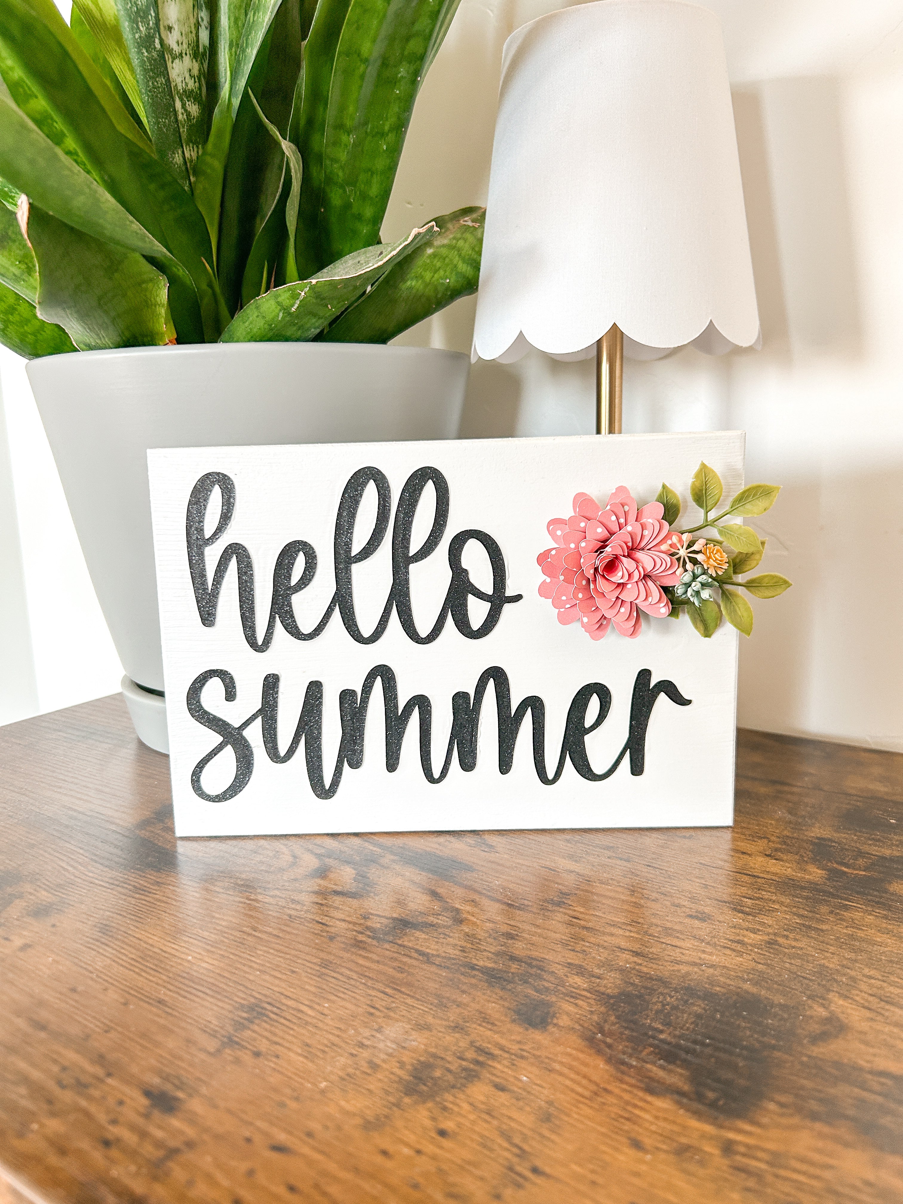 Hello Summer Shelf Sitter With Pink Flower