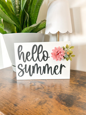 Hello Summer Shelf Sitter With Pink Flower
