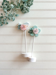 Aqua Flower and Bird on Small Stands (Set of 2)