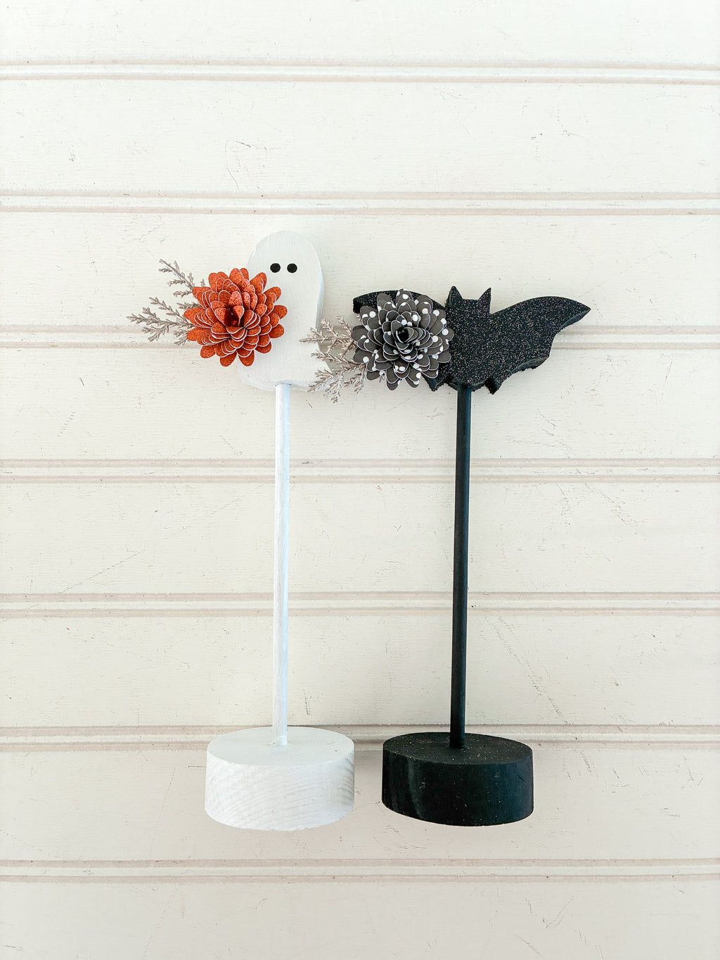 Ghost and Bat on Small Stands - Style B (Set of 2)