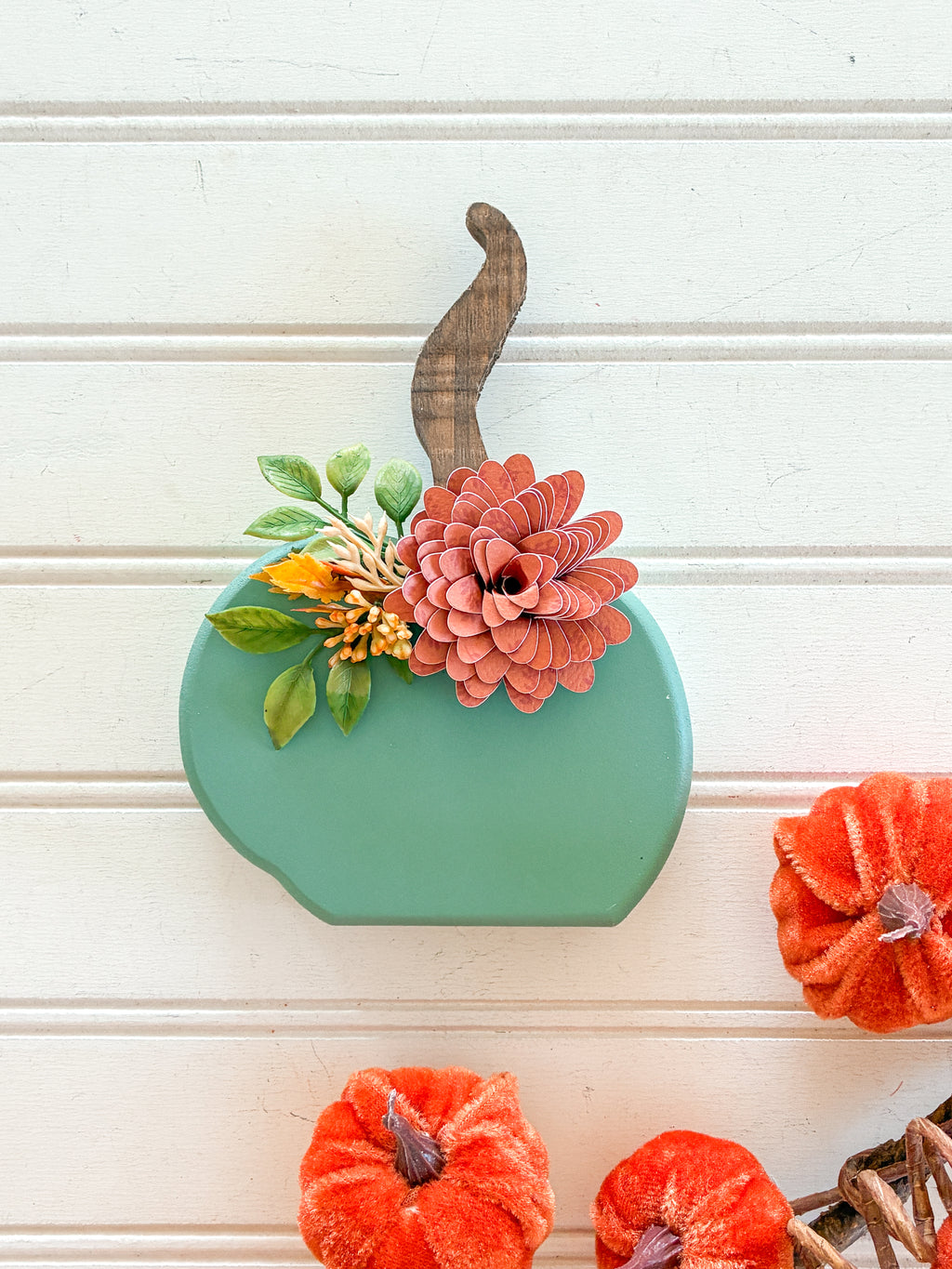 Whimsical Green Pumpkin Shelf Sitter