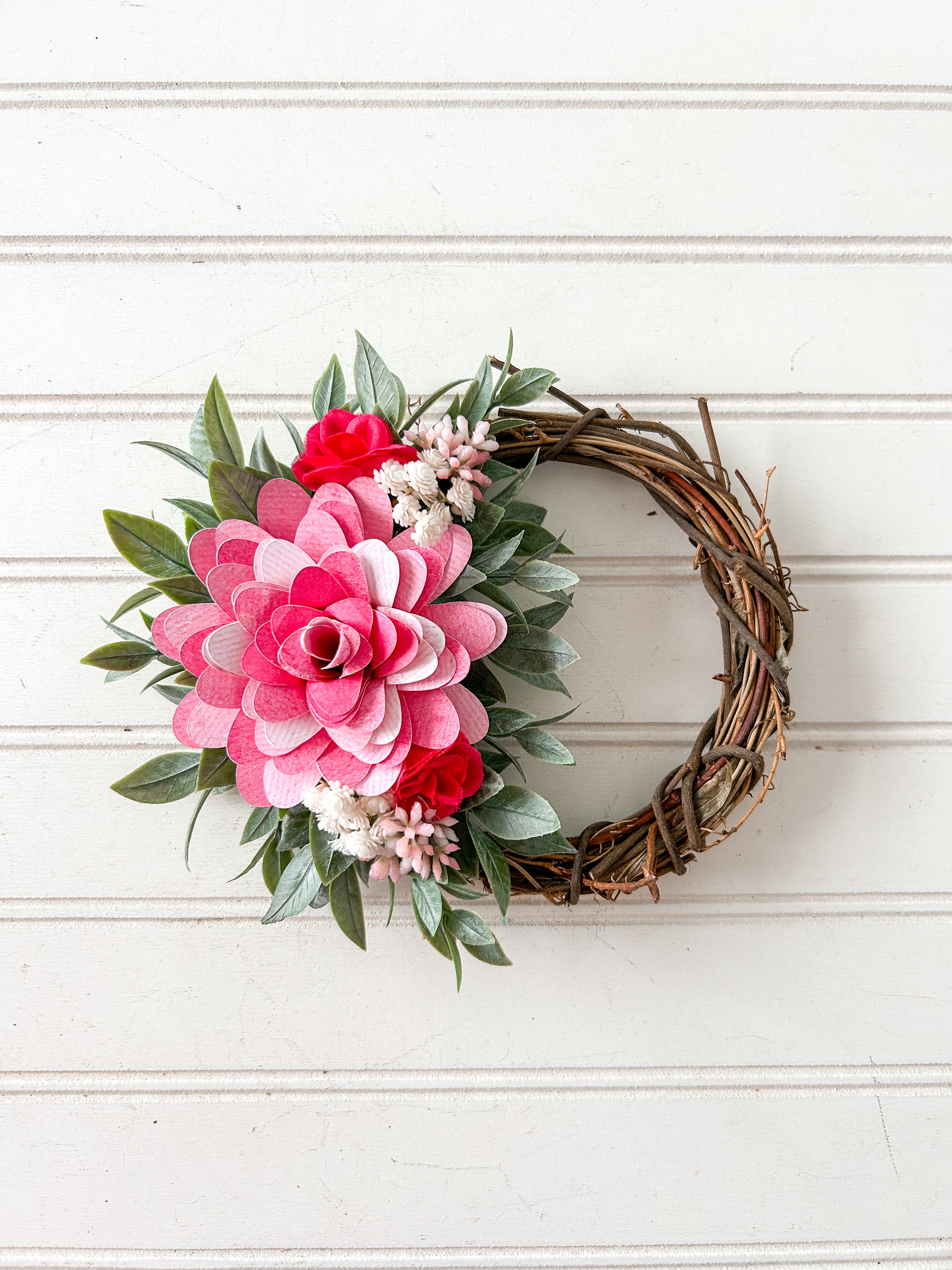 Pink Paper Flower Mini Wreath