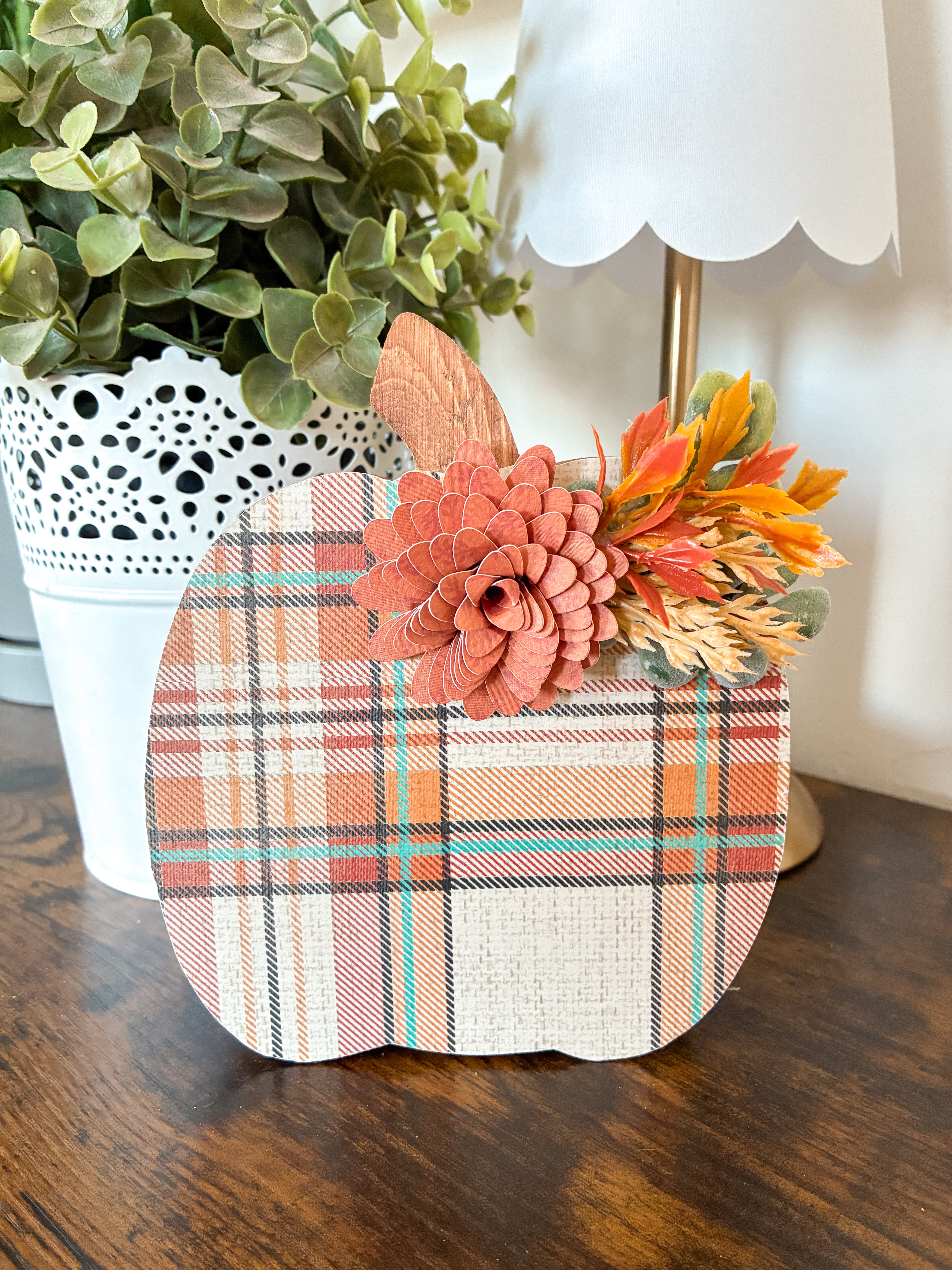 Tall Plaid Pumpkin Shelf Sitter