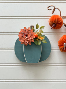 Blue Pumpkin Shelf Sitter with Orange Flower